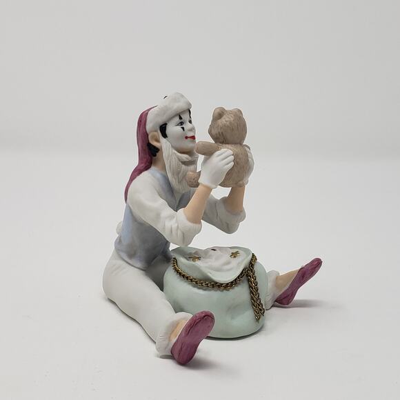 1987 Christmas Time Mime Hand-Painted Fine Porcelain Ornament w/ Wood Stand - Picture 4 of 8